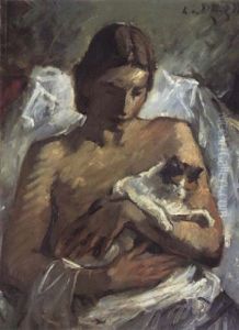 Junge Frau Mit Katze (anna Von Konig) by Leo von Koenig