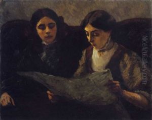 Beim Lesen Der Zeitung (mathilde Und Yvonne Lesend) by Leo von Koenig