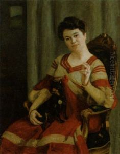 Portrat Einer Eleganten Dmae Mit Kleinem Hund by Leo von Koenig
