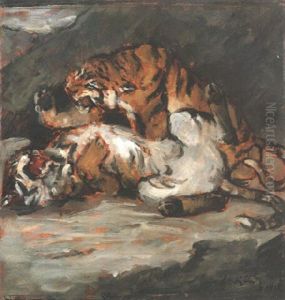 Balgende Tiger by Leo von Koenig