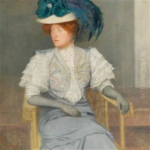 Portrait Of A Lady With A Green Feathered Hat And A Bow by Friedrich Koenig
