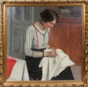 Woman Seated Sewing by Friedrich Koenig