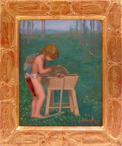 Amor Beim Schleifen Eines Pfeils by Friedrich Koenig