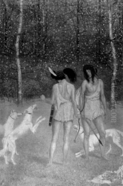 Die Gottin Diana Mit Einer Gefahrtin Und Hunden Am Waldrand - view 1