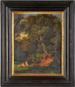 Bachlandschaft Mit Badenden by Hermann Reichsfreiherr von Koenigsbrunn