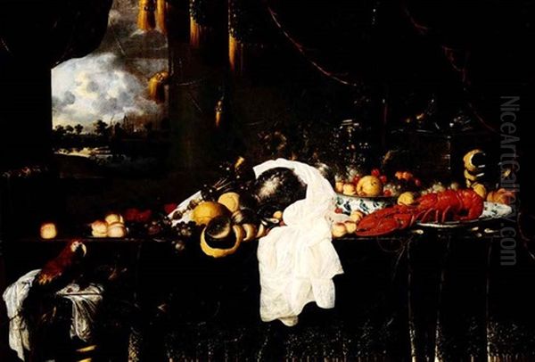 Elaborate Still-life Of Fruit And A Lobster With A Parrot - view 1