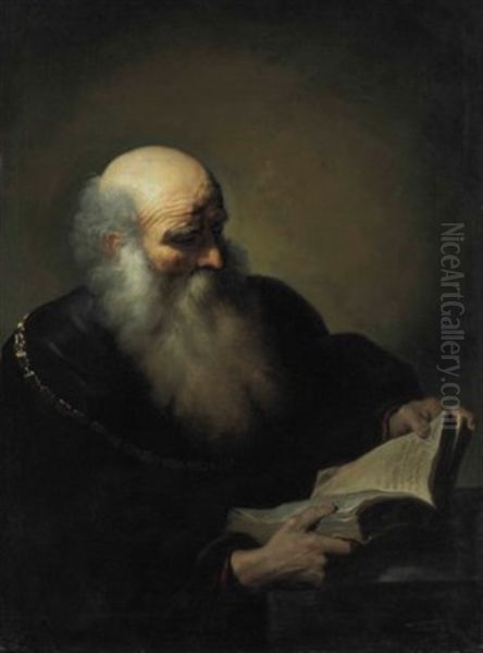 A Bearded Old Man Reading, Wearing A Brown Coat And A Golden Chain, Half-length - view 1