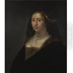 Portrait Of A Woman Wearing A Pearl Necklace by Daniel De Koninck