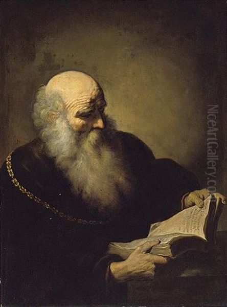 A Bearded Old Man Reading, Wearing A Brown Coat And A Golden Chain - view 1