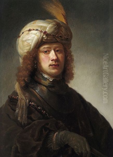 Bildnis Eines Mannes Mit Einem Befiederten Turban, Einer Halsperge Sowie Der Kette Einer Amtlichen Wurde - view 1