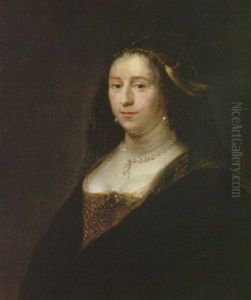 Portrait Of A Lady, Wearing A Gold Embroidered Dress And Headdress With A Black Cloak