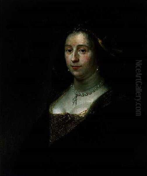 Portrait Of A Lady Wearing A Gold-embroidered Dress And Headdress With A Black Cloak - view 1
