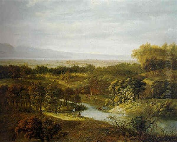 Extensive Landscape With Figures By The Banks Of A River - view 1