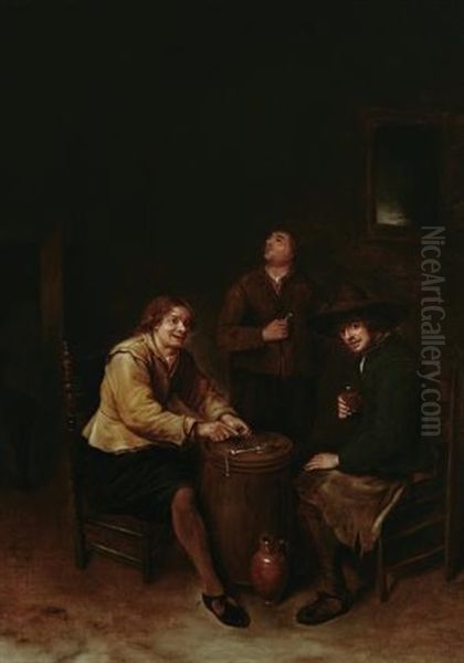 A Tavern Interior With Three Men Smoking And Drinking - view 1