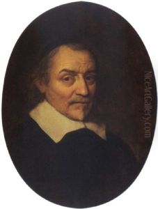 A Portrait Of Joost Van Den Vondel Wearing A Black Coat And Cap, And A White Collar