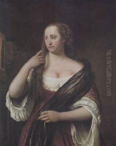 Eine Dame Mit Einer Perlenkette Im Haar Bei Ihrer Toilette