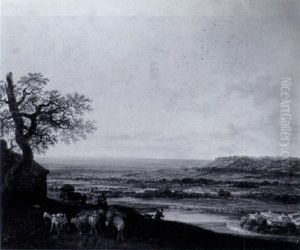 Extensive Landscape With Herders In The Foreground by Philips Koninck