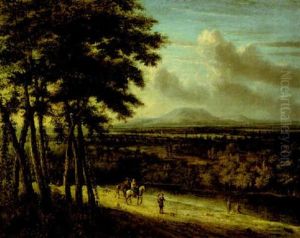 Extensive Landscape With Figures Near A River by Philips Koninck