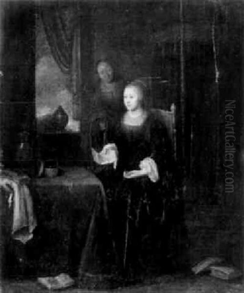 Lesende Dame In Einem Interieur Bei Einem Fenster - view 1
