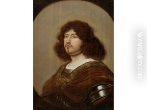 Portrait Of Gentleman, Bust-length, In Armour, Within A Painted Oval by Salomon Koninck