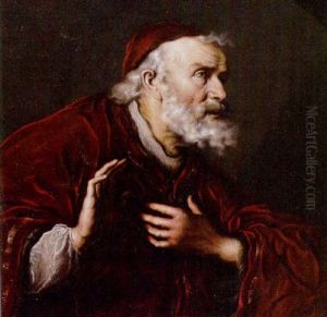 Portrait Of A Rabbi, Wearing A Red Cloak And Skull Cap