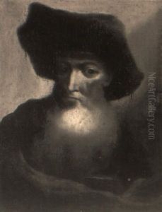 Portrait Of A Rabbi With Grey Beard And Red Cloak