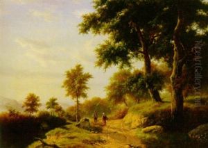 Bewaldete Berglandschaft. Auf Dem Weg Ein Bauernpaar by Arnold Hendrik Koning
