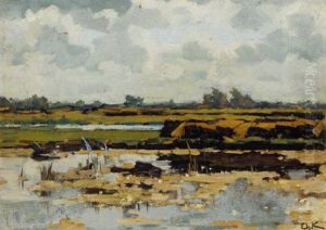A Pond In A Pastoral Landscape by Edzard Koning