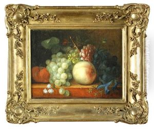 Still Life Of Peaches, Grapes And An Apple On A Ledge