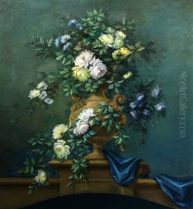 Haardstuk Met Met Tuinvaas Gevuld Met Bloemen by Elisabeth Johanna Koning
