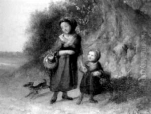 Kinderen Met Een Hondje Op Een Bospad by Leendert de Koningh the Younger