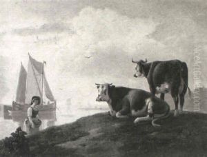 Washerwoman On A River Bank With Cattle