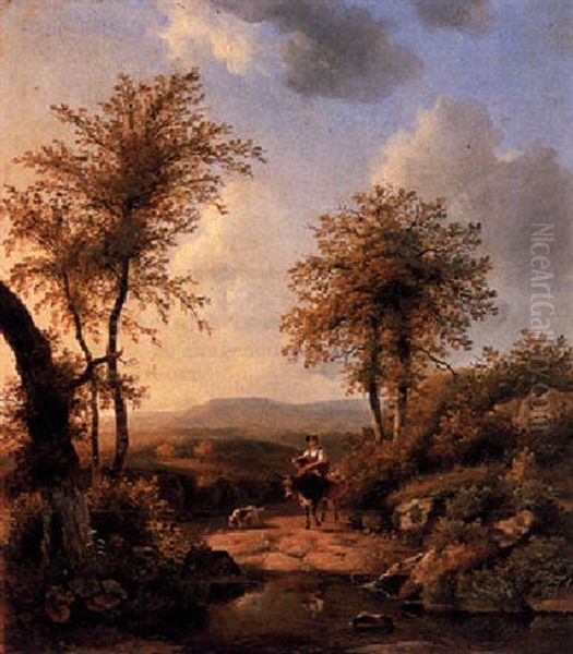 A Woman Riding A Donkey In An Italianate Landscape - view 1
