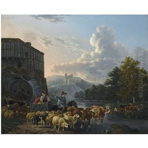A Herd With Cattle Crossing A River by Leendert de Koningh