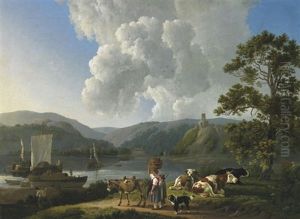 Flusslandschaft Mit Hirten Und Vieh