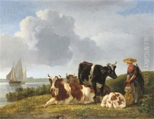 Cattle By The River by Leendert de Koningh