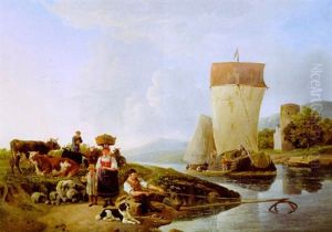 Reges Treiben Am Flussufer by Leendert de Koningh