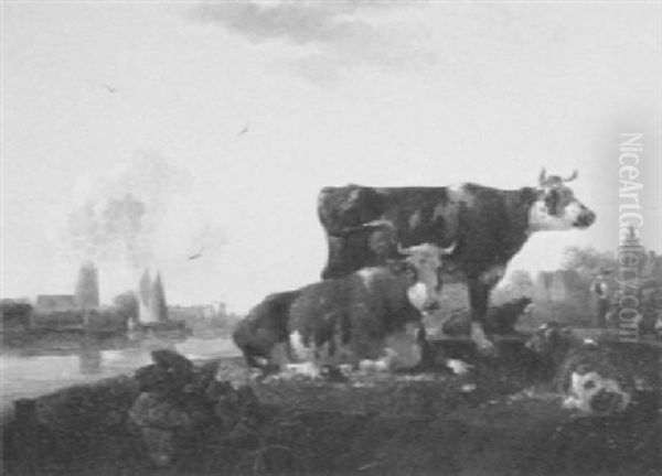 Cattle And Shepherdess On The Banks Of The Canal - view 1