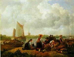 Travellers Resting On A River Bank