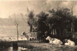 Bauernfamilie Mit Vieh Vor Einer Kate by Leendert de Koningh
