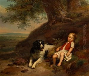 Resting Boy With His Dog In A Landscape by Sophia de Koningh