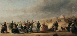 A Gathering Of Elegant Figures On The Beach by Jacobus Van Koningsveld