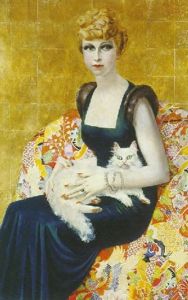 Elegante Assise, Un Chat Sur Les Genoux by Micao Kono