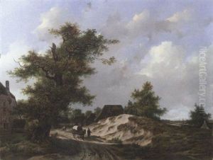 Voyageurs Sur Un Chemin Sablonneux Traversant Un Village