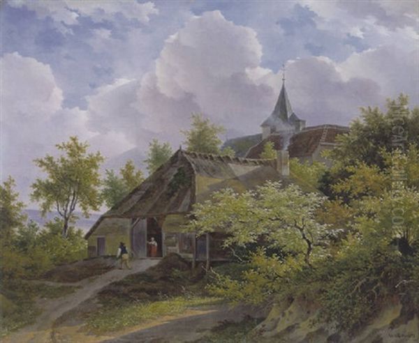 Heuvelachtig Landschap Met Huizen Tussen Bomen - view 1