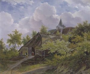 Heuvelachtig Landschap Met Huizen Tussen Bomen by Adrianus Van Der Koogh