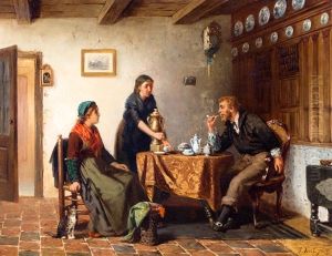 Aan De Koffietafel In Fries Binnenhuis by Sipke (Cornelis) Kool