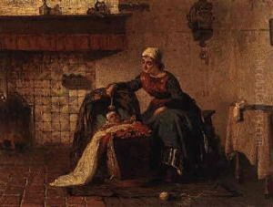 A Mother And Child By The Hearth by Sipke (Cornelis) Kool