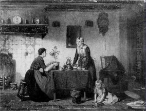 A Frysian Interior With Women In Traditional Costume A Frysian Interior With Women In Traditional Costume
