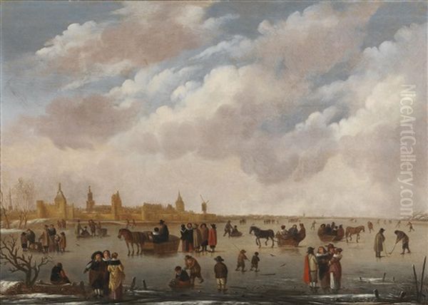 Elegant Figures On The Ice With A Town Beyond - view 1